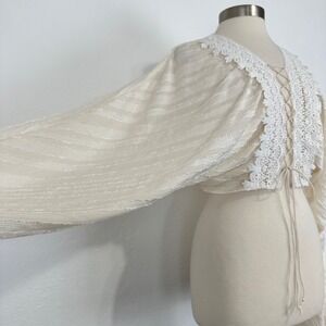 Womens Renaissance Peasant Top Medium Crochet Lace Up Lantern Pirate Cosplay
